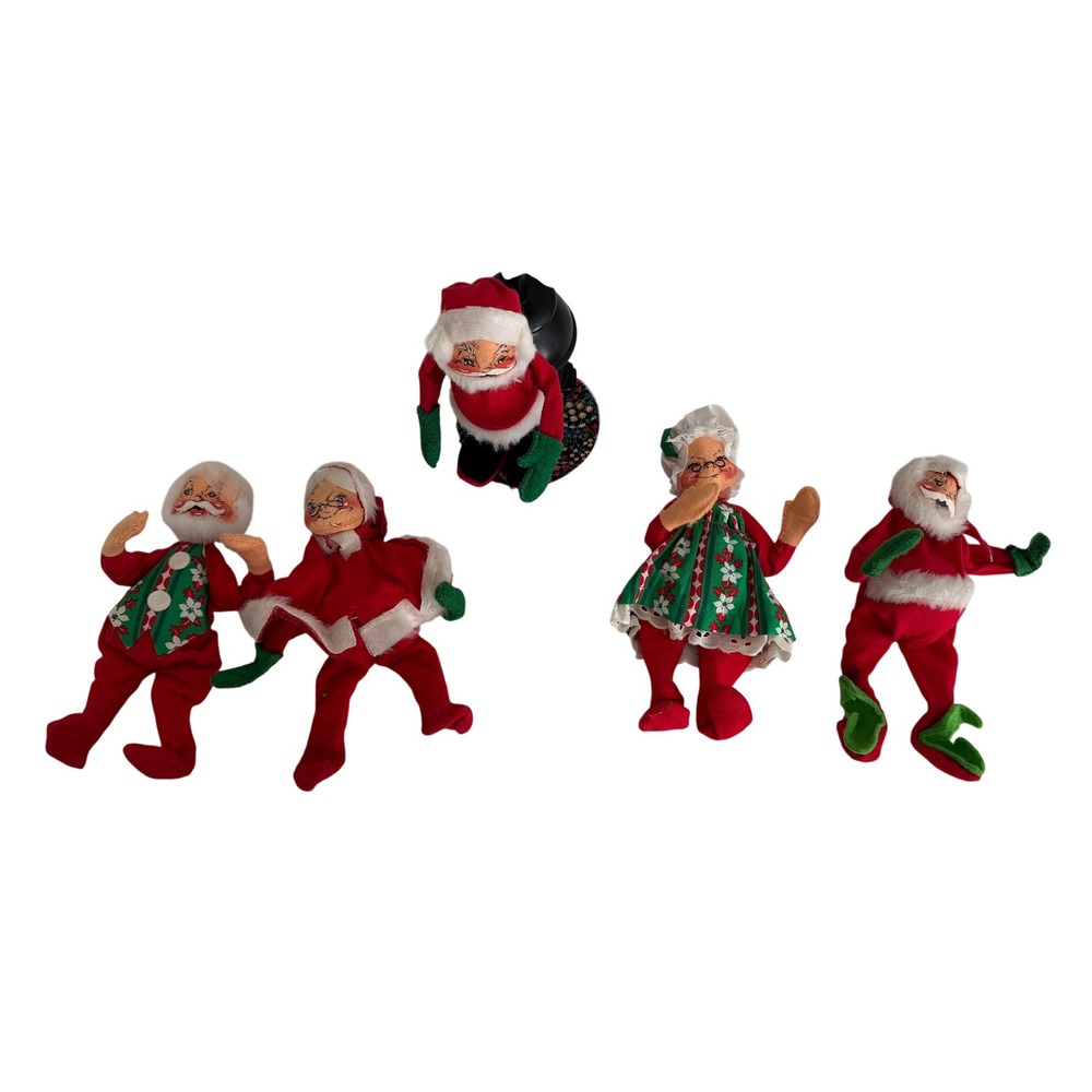 Vintage Annalee Mobilitee Christmas Dolls Lot Santa Mrs Claus Potbelly Stove 7in